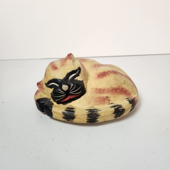 Vintage Other - Vintage Wooden Sleeping Cat Lady Home Decor Boho Bohemian Eclectic Cats Lion